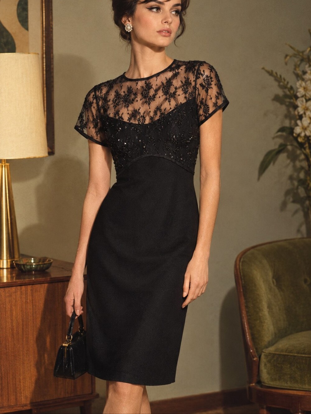 Vintage Kathryn Dianos Beaded Lace Illusion Dress
